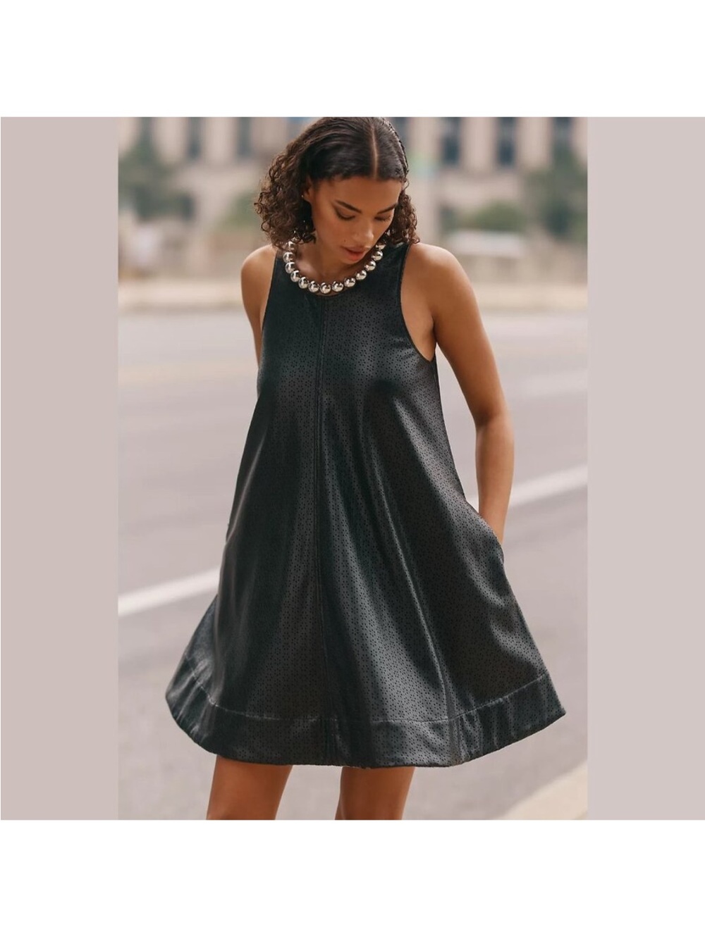 Anthro Maeve Keiko Faux Leather Cutwork Mini Swing Dress Sz XL Sleeveless NWT
